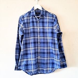 Ralph Lauren Men's Blue Plaid 100% Cotton Notch Collar L/S Shirt - M
